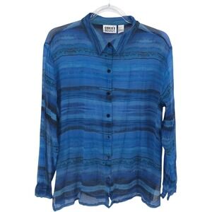 Chicos Design Top Womens XL Silk Button Long Sleeve Stripes